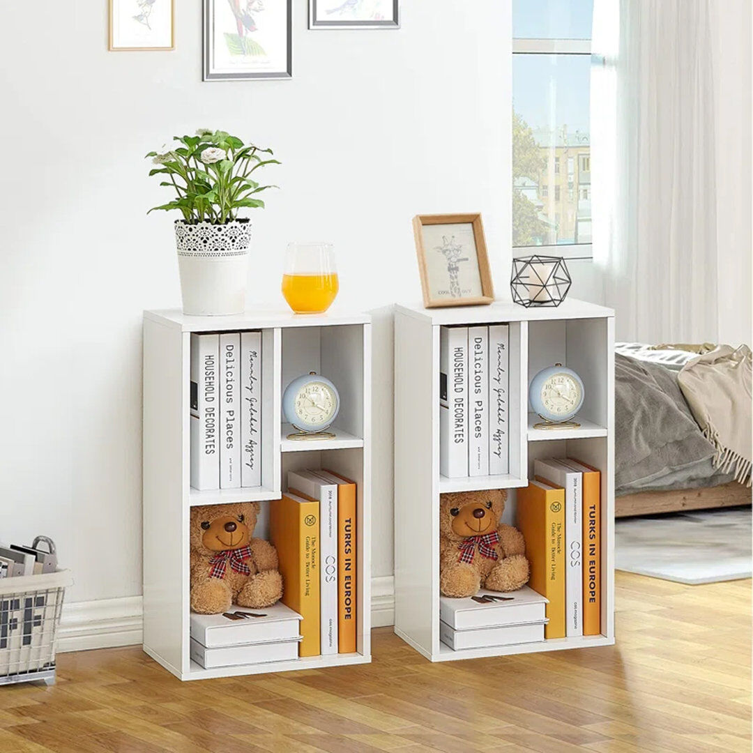 17 Stories Lyonna 2-Tier 3-Cube Open Bookcase, Small Bookshelf with Shelf, Storage Organizer for Home Office, Living Room (Set of 2) White 54.2cm H X 30cm W X 24cm D