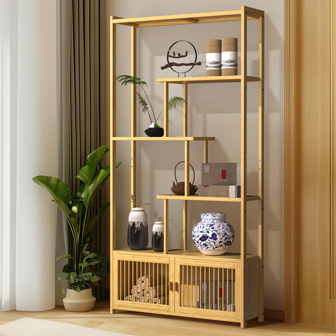 Rebrilliant 176cm H 85.5cm L 28w Bamboo Storage Rack Display Shelving Unit High And Low Shelves Storage Rack For Kitchen Natural 28cm H X 85.5cm W X 176cm D