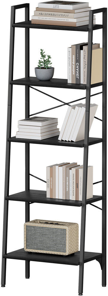 Borough Wharf Ladder Shelf Bookcase 5 Tier Display Storage Shelving Unit Stand Wall Rack Black 172cm H X 56cm W X 32cm D