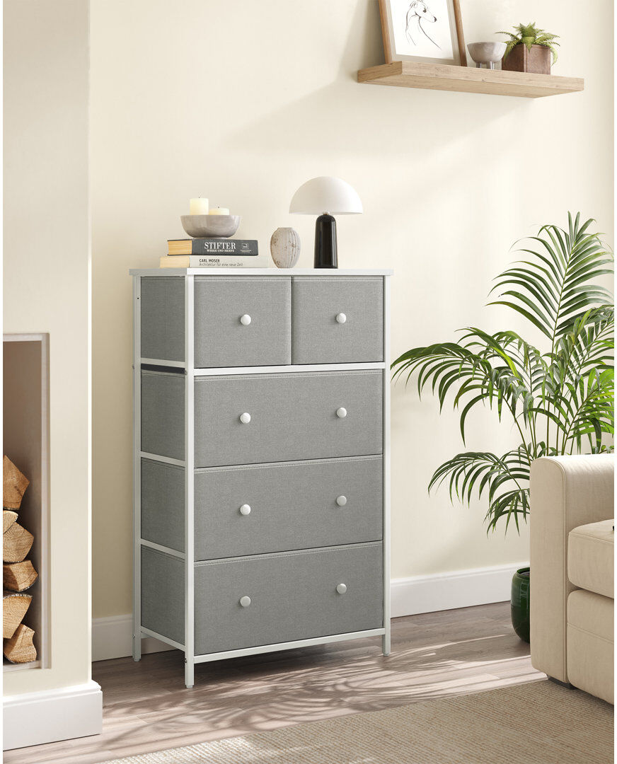Borough Wharf Chest Of Drawers, Fabric 5-Drawer Storage Organiser Unit, Dresser, For Living Room, Hallway, Nursery Light Grey/White 93cm H X 56cm W X 30cm D