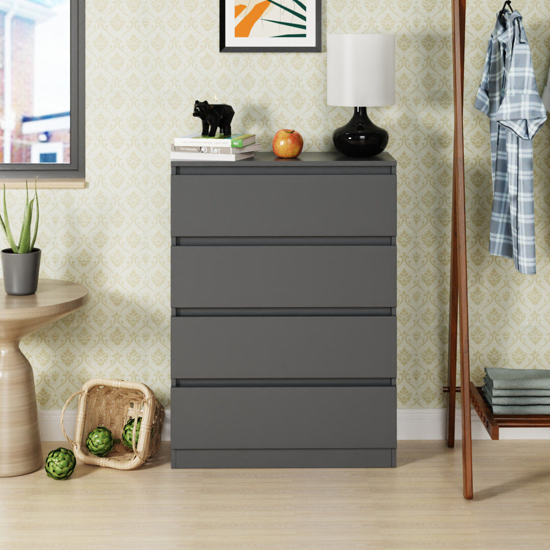 Ebern Designs Delone 4 Drawer 70Cm W Chest of Drawers Nightstand Bedside Cabinet Dark Grey 95.5cm H X 70cm W X 40cm D
