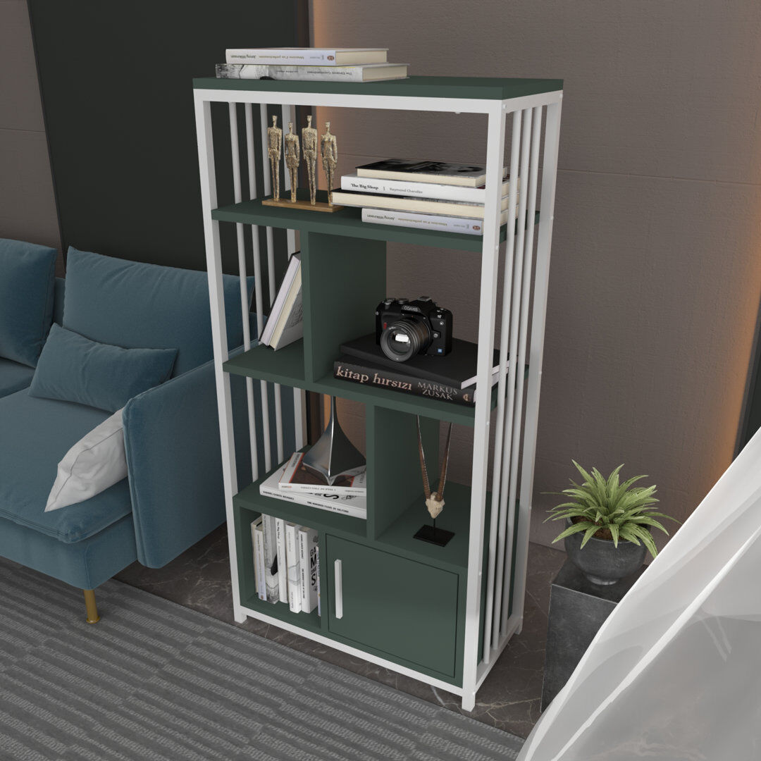 Fairmont Park 4-Tier Modern Bookcase Bookshelf with a Cabinet Green/White 120cm H X 60cm W X 29.6cm D