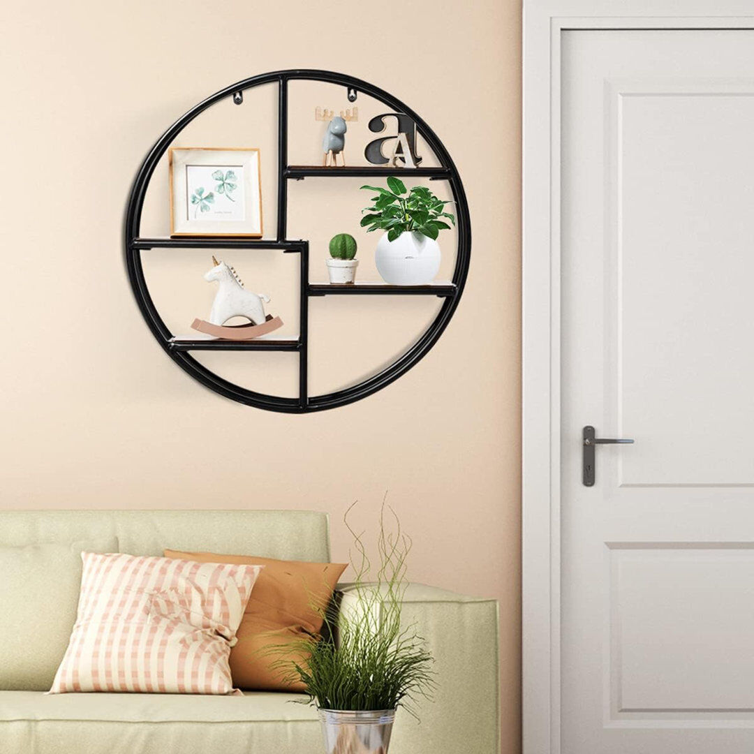 Borough Wharf Wall Mounted Round Shelf, 4 Tiers Display Organiser Unit Decorative Ledge, Home Kitchen Living Room Bathroom Industrial Floating Storage Rack (55 X 11 Black;Brown 55cm H X 55cm W X 11cm D