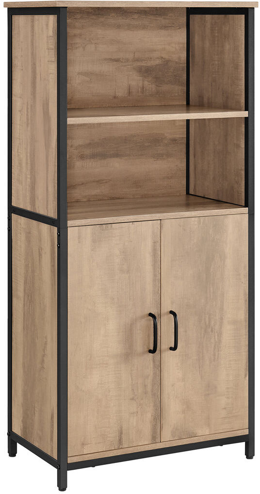 Borough Wharf Freestanding Storage Cabinet, Cupboard, Bookcase, 2 Shelves And A Cabinet With An Adjustable Shelf, Steel Frame, For Living Room, Kitchen, Home Office Brown 124.5cm H X 60cm W X 35cm D
