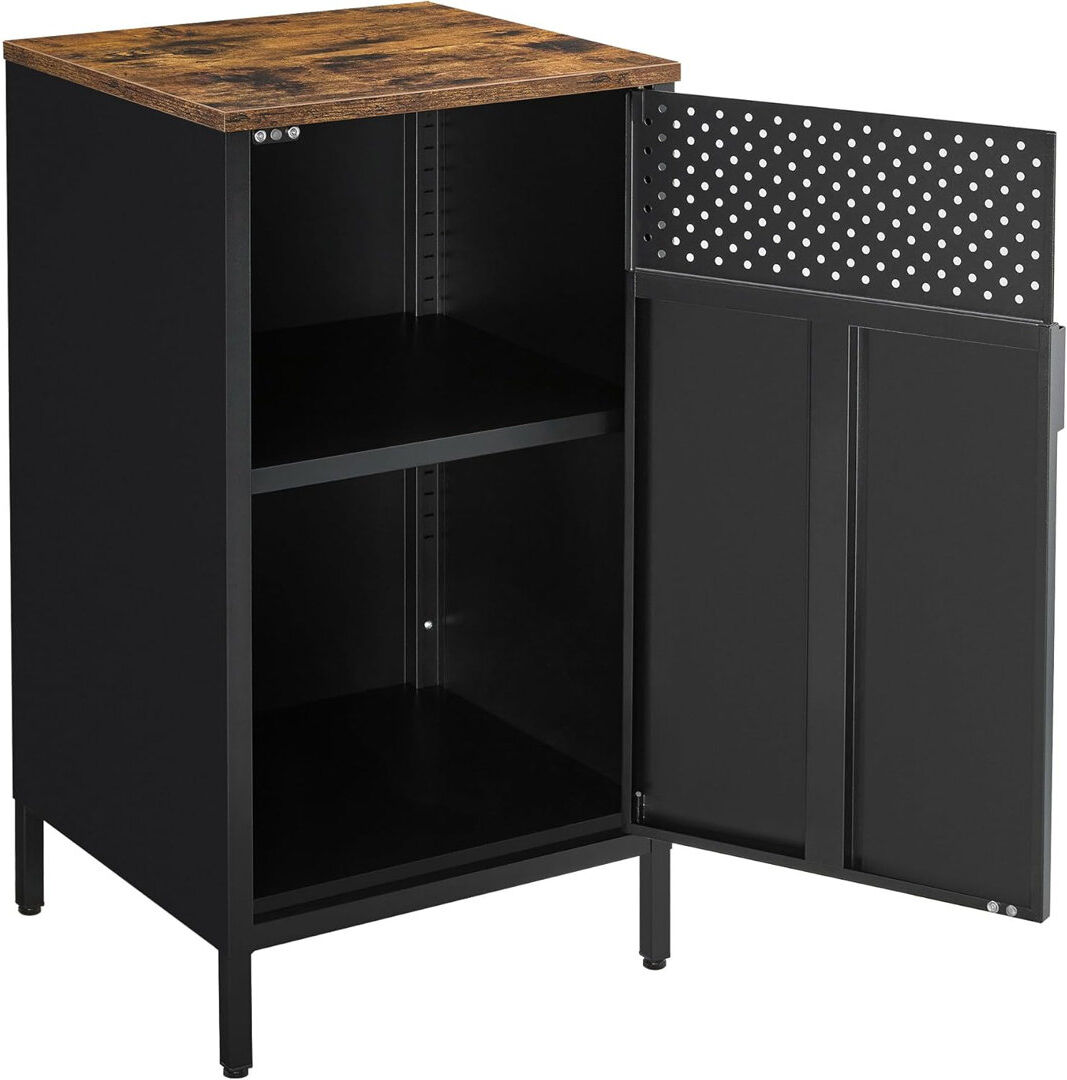 Borough Wharf Storage Cabinet, Floor Cabinet With Door, Sideboard With Adjustable Shelf, Steel Frame, Space-Saving, Industrial Style, Rustic Brown And Black Black 76cm H X 40cm W X 42.5cm D