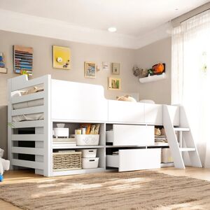 Harriet Bee Single Cabin Bed Mid Sleeper Taupe Wooden Bed Frame Frame Only White 92cm H X 94cm W X 196cm L