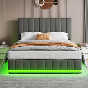 Ivy Bronx Ottoman Double Bed With Led Lighting Grey 111cm H X 142cm W X 193cm L