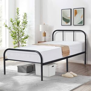 Marlow Home Co. Metal Single Bed With Headboard For Guest Room, Bedroom, 90x190cm Black 82cm H X 91.5cm W X 197cm L