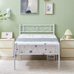 Marlow Home Co. YT Metal Bed Frame with Headboard and Footboard, No Box Spring Required white Single (3')