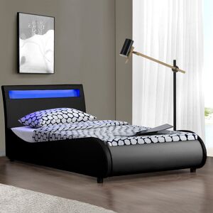 Ivy Bronx Atropos LED Faux Leather Bed Frame with Mattress Options Black Single (3')