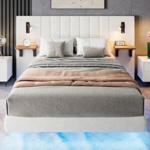 Ivy Bronx 4ft6 Upholstered Bed With 2 Bedside Lamps,charging Socket White Double (4'6)