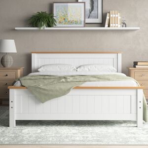Fernleaf Aubrey Solid Wood Low Profile Bed Frame with Mattress White Double (4'6)