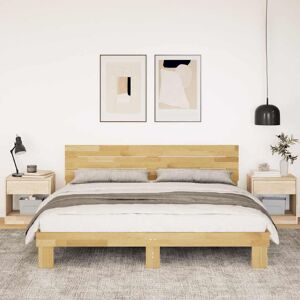 17 Stories Bed Frame With Headboard Without Mattress 80X200 Cm Solid Wood Oak Natural 200 x 200cm