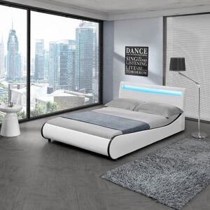 Ivy Bronx Atropos LED Faux Leather Bed Frame with Mattress Options White Double (4'6)