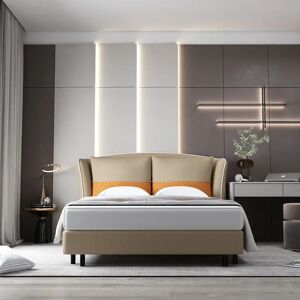 17 Stories Anchise Kingsize (5 ') upholstered bed frame brown/gray/orange 100.0 H x 185.0 W x 223.0 D cm