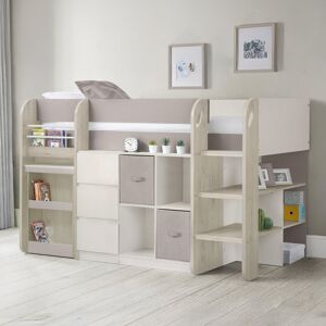 Isabelle & Max Fia Single (3') 3 Drawer Bed Frames Loft Bed; Standard Bed with Bookcase Taupe/White