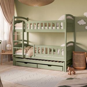 Harriet Bee Space-Saving Cashmere Blanka Bunk Bed with Trundle and Storage W198cm - Trendy Triple Sleeper for Organised Family Living Olive 164cm H X 98cm W X 198cm L