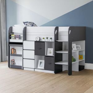 Isabelle & Max Fia Single (3') 3 Drawer Bed Frames Loft Bed; Standard Bed with Bookcase Charcoal/White