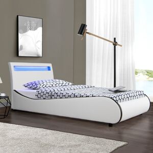 Ivy Bronx Atropos LED Faux Leather Bed Frame with Mattress Options White Single (3')