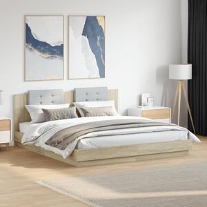 Latitude Run Bed Frame With Headboard And LED Lights White 75X190 Cm Small Single Sonoma Oak EU Kingsize - 160 x 200 cm