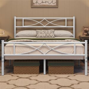 Yaheetech Simple Metal Bed Frame with Curved Design Headboard and Footboard White Kingsize (5')