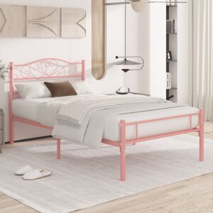 Marlow Home Co. Single Double Platform Bed Frame, Metal Beds with Headboard and Footboard, Heavy Duty Steel Slats Support, Black/Pink Pink Single (3')