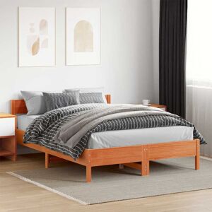 Marlow Home Co. Vidaxl Bed Frame With Headboard Solid Wood Pine Wax Brown Kingsize (5')