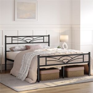Yaheetech 88.5cm Height Metal Bed Frame with Cloud-inspired Design Headboard Black Kingsize (5')