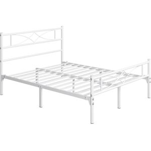 Yaheetech Simple Metal Bed Frame with Curved Design Headboard and Footboard White Double (4'6)