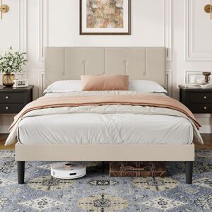Lark Manor King Bed Frame with Adjustable Headboard, Wooden Slats, Upholstered Platform, 150x200 cm, Dark Grey Beige Double (4'6)