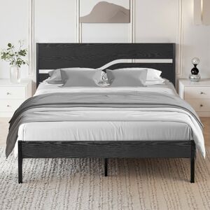 Rio Bed Frame Single Double Size, Metal Platform Bed Frame with Wood Headboard and Footboard, Strong Steel Slats Support, No Box Spring Needed, Easy Assem Black European Double (140 x 200 cm)
