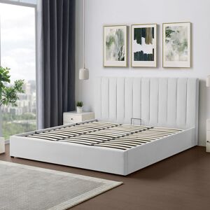 Latitude Run Evelynne Fabric 135cm Double Ottoman Bed Frame with Storage - Light Grey Super King (180 x 200 cm)
