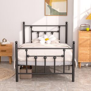 Marlow Home Co. Single Double Size Bed Frame, Metal Platform Beds with Headboard and Footboard, Steel Slat Support, No Box Spring Needed, Easy Assembly Black Single (3')