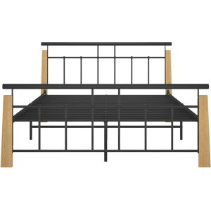 Marlow Home Co. vidaXL Bed Frame Metal and Solid Oak Wood Gold 140 x 200cm