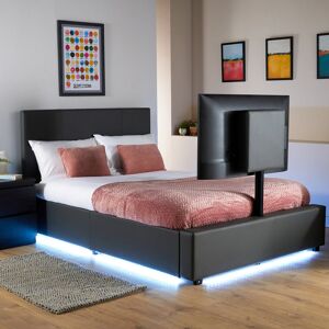 X Rocker XR Living Ava Upholstered TV Bed with LED Lighting Grey Double (4'6)