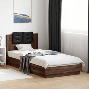 Latitude Run Bed Frame With Headboard And LED Lights White 75X190 Cm Small Single Brown Oak EU Single - 90 x 200 cm