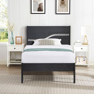 Rio Bed Frame Single Double Size, Metal Platform Bed Frame with Wood Headboard and Footboard, Strong Steel Slats Support, No Box Spring Needed, Easy Assem Black European Single (90 x 200 cm)