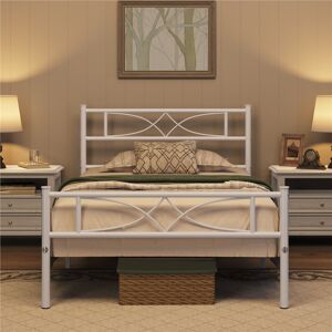 Yaheetech Simple Metal Bed Frame with Curved Design Headboard and Footboard White Single (3')