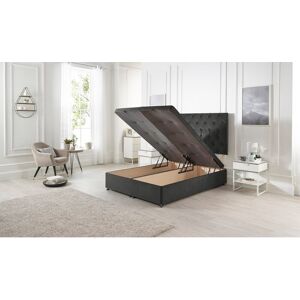 Rosalind Wheeler Orchid Ottoman Divan Storage Bed Base with Upholstered Headboard Tweed Fabric Charcoal Double (4'6)