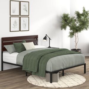 Borough Wharf Steens Modern Metal Bed frame with Bamboo Headboard Black;Brown Double (4'6)