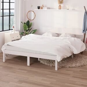 Ebern Designs Bed Frame Solid Wood white 120 x 190cm