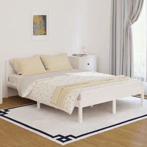 Ebern Designs Bed Frame Solid Wood white European Double (140 x 200cm)