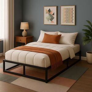 17 Stories BASICS Metal Platform Bed Frame With Slatted Frame Black Double (4'6)