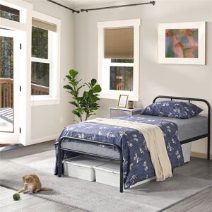 Yaheetech Metal-Framed Bed with High Headboard Black Single (3')