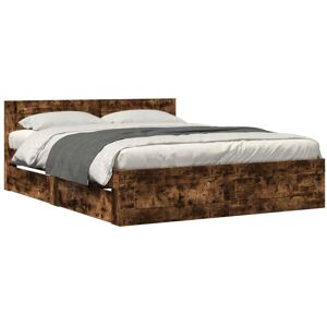 Latitude Run Bed Frame With Headboard Without Mattress Smoked Oak 140X200 Cm Smoked Oak European Kingsize (160 x 200 cm)