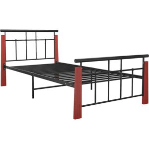 Marlow Home Co. vidaXL Bed Frame Metal and Solid Oak Wood Red 90 x 200cm