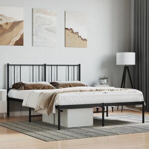 Latitude Run Metal Bed Frame With Headboard Black 183X213 Cm Black European Kingsize (160 x 200 cm)