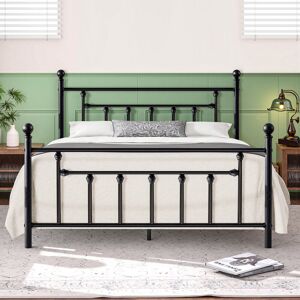 Marlow Home Co. Single Double Size Bed Frame, Metal Platform Beds with Headboard and Footboard, Steel Slat Support, No Box Spring Needed, Easy Assembly Black Double (4'6)