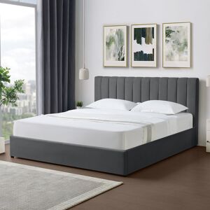 Latitude Run Evelynne Fabric 135cm Double Ottoman Bed Frame with Storage - Dark Grey Super King (180 x 200 cm)