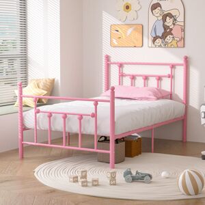Marlow Home Co. Single Double Size Bed Frame, Metal Platform Beds with Headboard and Footboard, Steel Slat Support, No Box Spring Needed, Easy Assembly Pink Single (3')